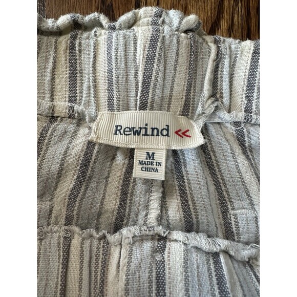 Rewind Wide Leg Stripe Blue White Stripe Linen Blend Elastic Waist Pants Size M - Picture 2 of 9